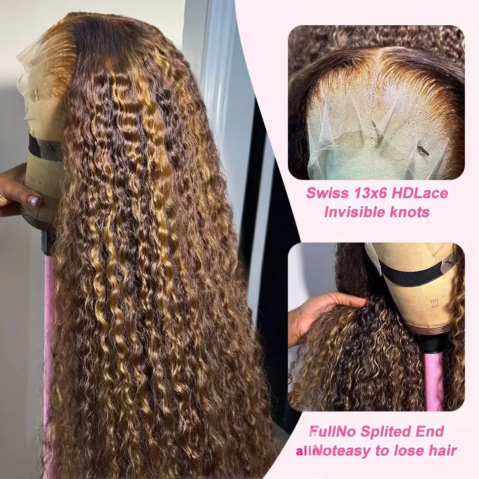 4/27 Highlight 220density Ombre Water Wave HD Lace Front Wig Glueless - OSASCO