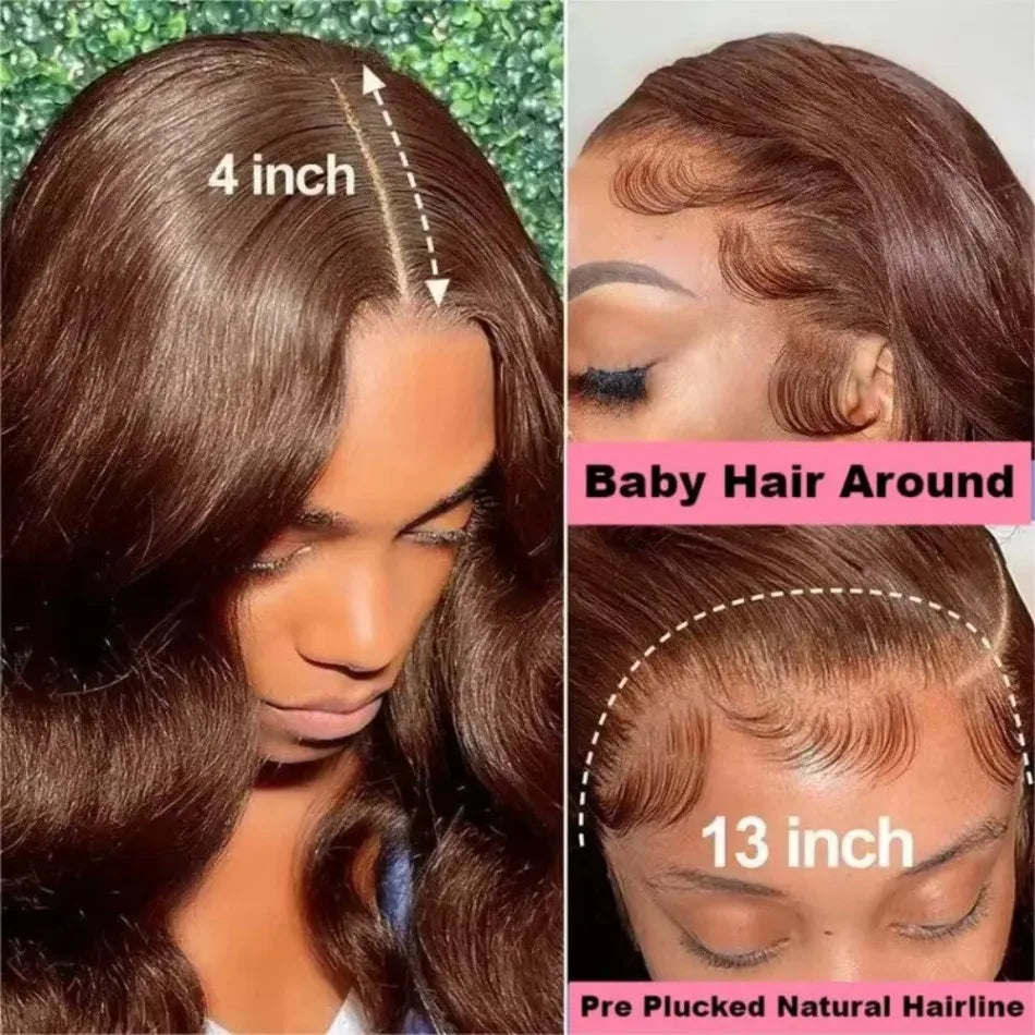 Women's Chocolate Brown Body Wave Human Hair Lace Wig — product view