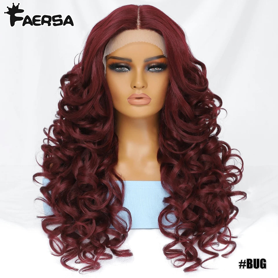 Black Brown Curly Wig Synthetic Lace Front Wig Blonde Orange Lace Wig - OSASCO