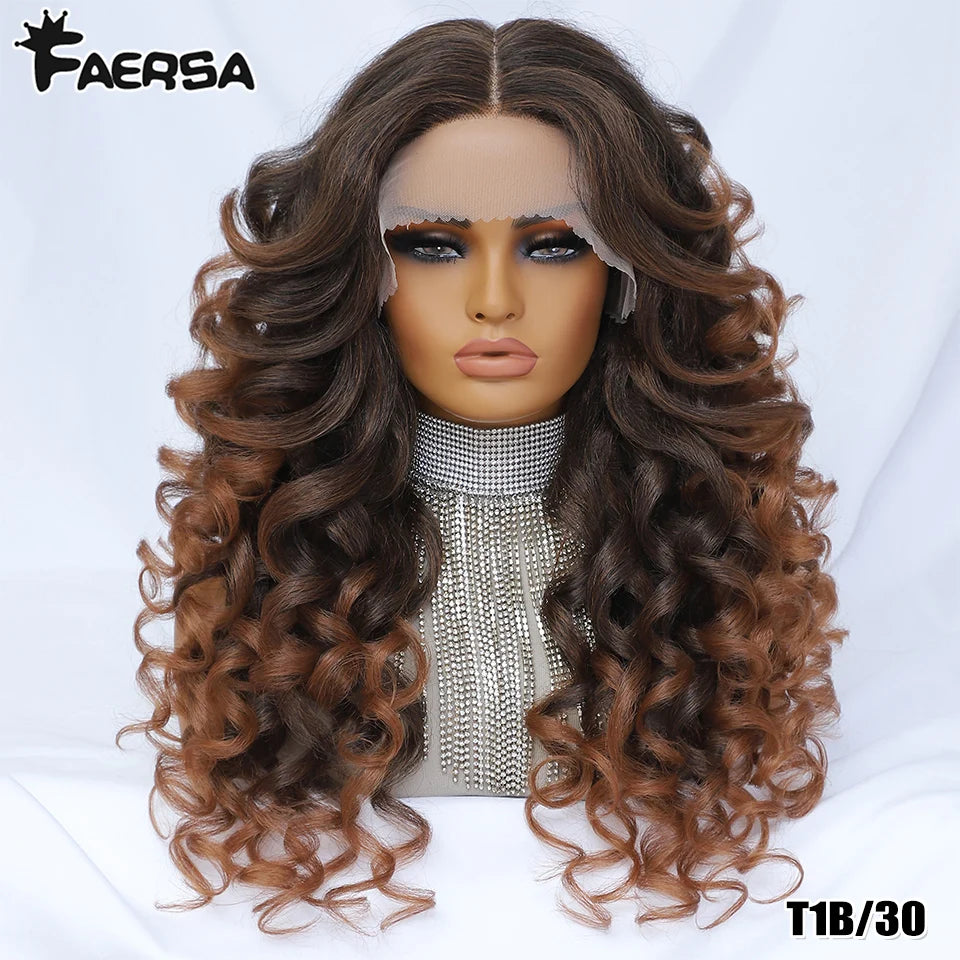 Black Brown Curly Wig Synthetic Lace Front Wig Blonde Orange Lace Wig - OSASCO
