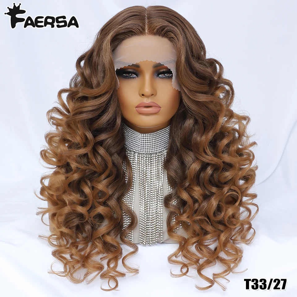 Black Brown Curly Wig Synthetic Lace Front Wig Blonde Orange Lace Wig - OSASCO