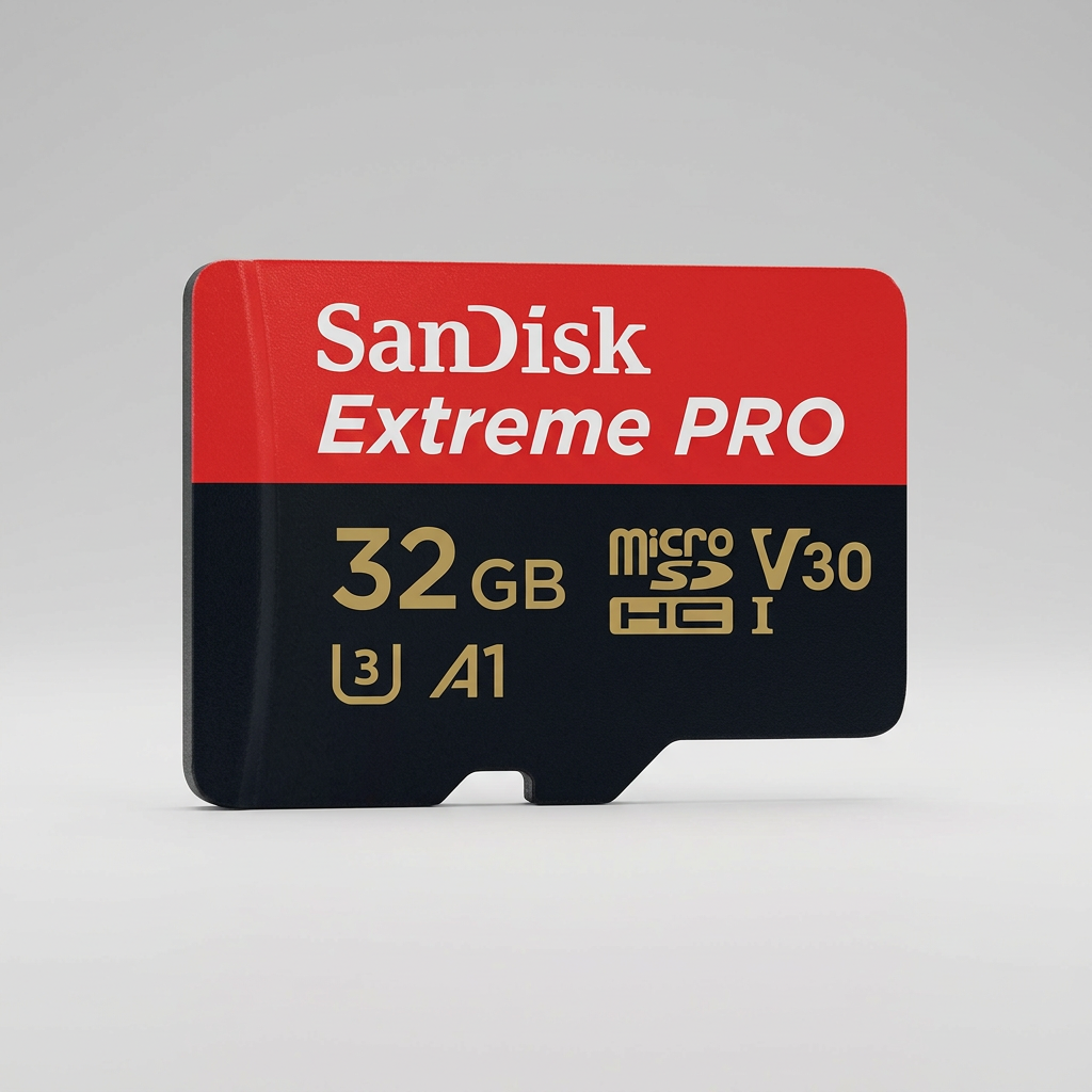 A SanDisk Extreme PRO 32GB microSD card shown on a plain white background, with the SanDisk logo in red at the top left.