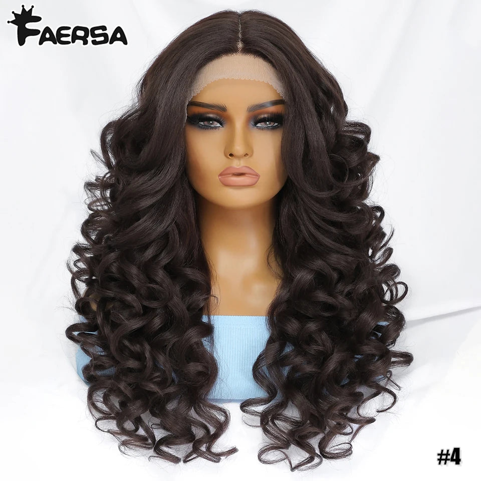 Black Brown Curly Wig Synthetic Lace Front Wig Blonde Orange Lace Wig - OSASCO