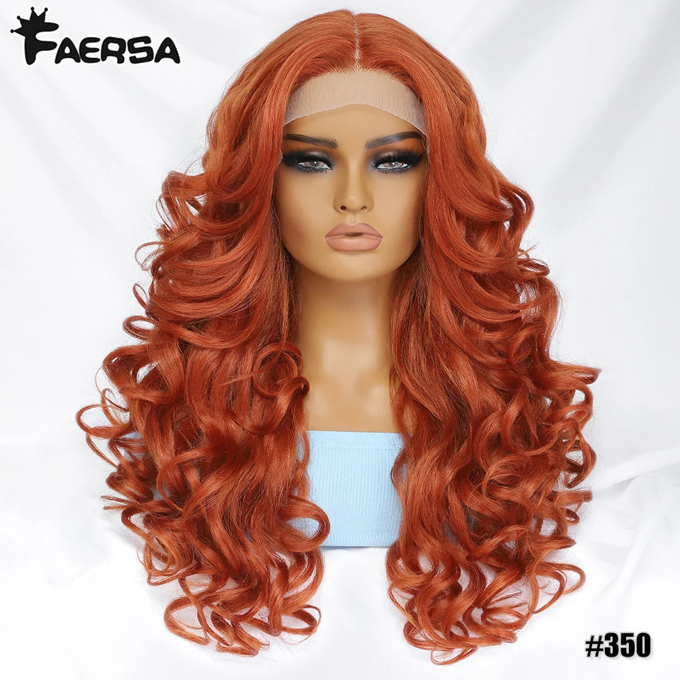 Black Brown Curly Wig Synthetic Lace Front Wig Blonde Orange Lace Wig - OSASCO