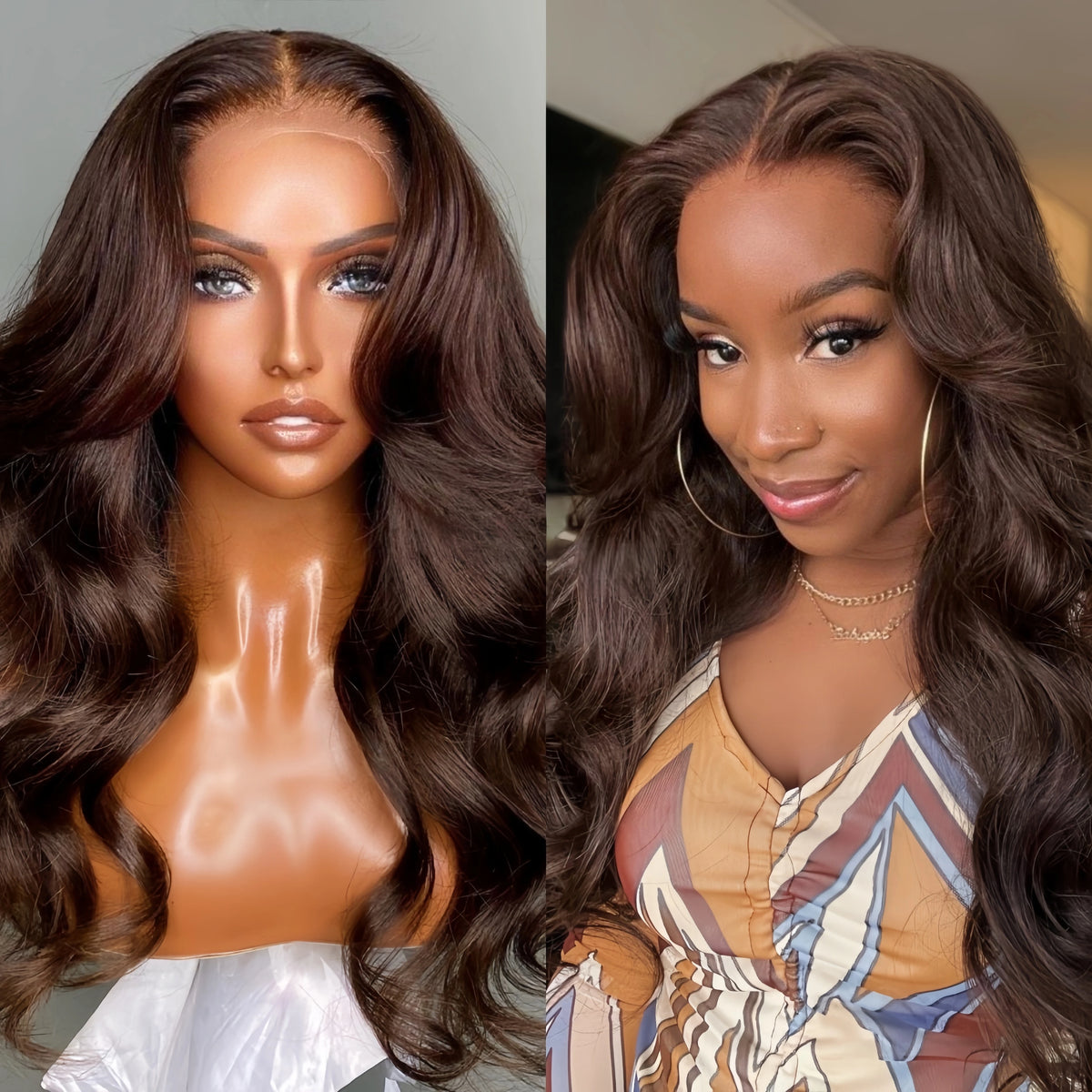 Women's Chocolate Brown Body Wave Human Hair Lace Wig — product view