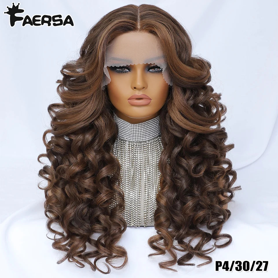 Black Brown Curly Wig Synthetic Lace Front Wig Blonde Orange Lace Wig - OSASCO