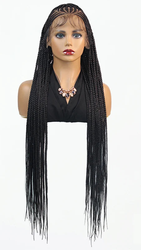 36' Box Braided Wig Artistic Tribal Cornrow Wig Pattern Long Knotless - OSASCO