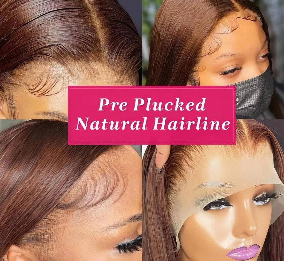 Women's Chocolate Brown Bone Straight Human Hair Lace Wig — product view