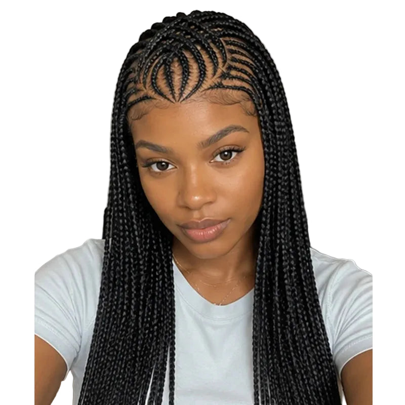 36' Box Braided Wig Artistic Tribal Cornrow Wig Pattern Long Knotless - OSASCO