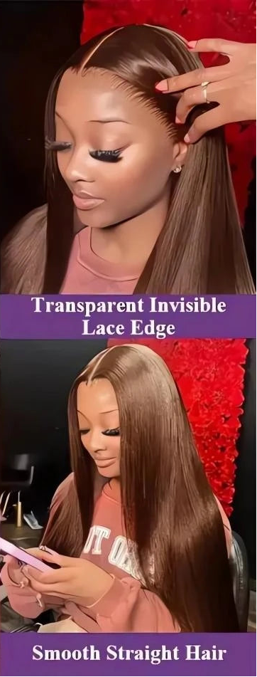 Women's Chocolate Brown Bone Straight Human Hair Lace Wig — product view
